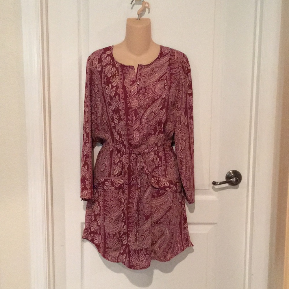 MNG Maroon Paisley Midi Dress
